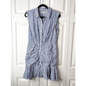 Veronica Beard Bell Button Down Blue White Ruched Shirtdress Women's Size 10